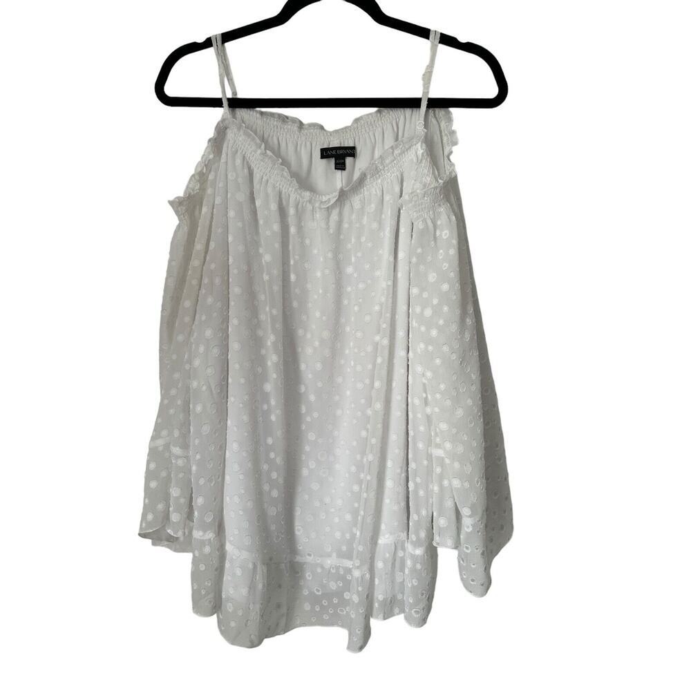 Lane Bryant Top 22/24 White Swiss Dots Bell Sleeves Boho Off The Shoulder Blouse